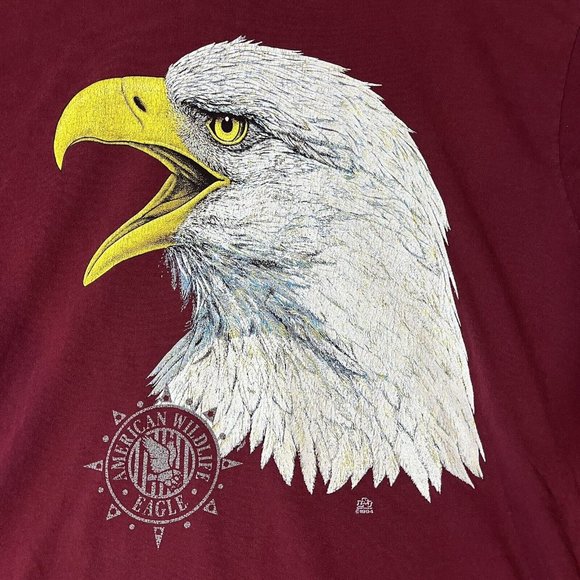 Vintage Bald Eagle T-Shirt Mens XL Jerzees Made In USA Maroon Graphic Logo - Picture 3 of 11